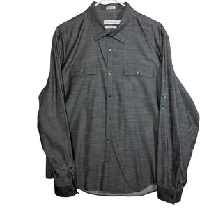 Calvin Klein Mens XL Gray Slim Fit 100% Cotton Button Up‎ Shirt Dress Casual